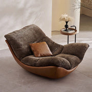 Modern Lounge Accent Chair Faux Leather Base Plush Fabric Cushion Low Profile Lazy Sofa Chair